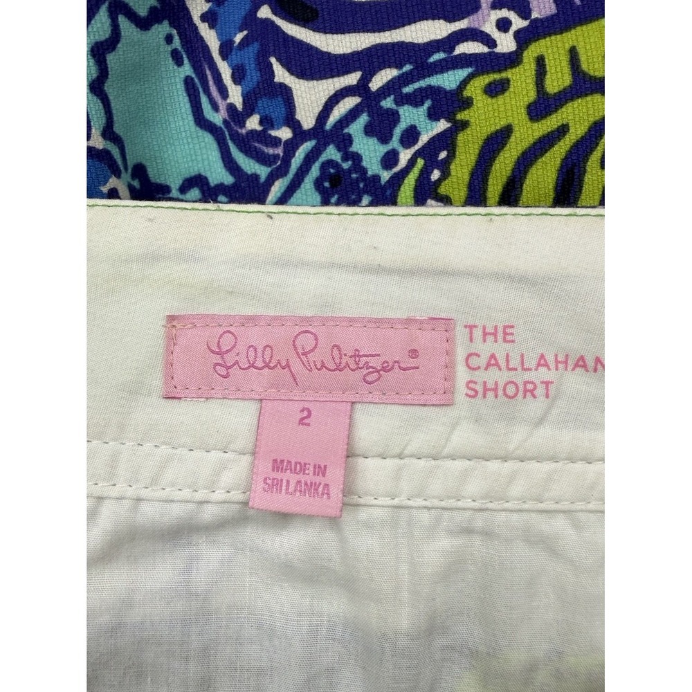 Lilly Pulitzer Shorts Women's 2 Blue Purple  Callahan Tropical Cat Cotton Preppy - Picture 3 of 13